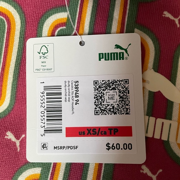 NWT- Puma Classics 70s Printed Fleece Hoodie for Women, fleece lined, size XS - Picture 7 of 12
